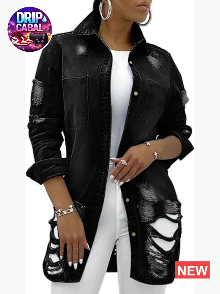 Classic Denim Trucker Jacket Long Sleeve Button Front Utility Pocket
